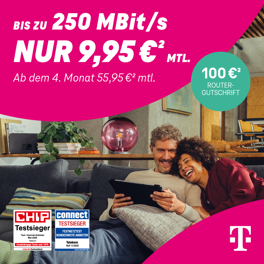 Bis zu 250 MBit/s für 9,95 € mtl.